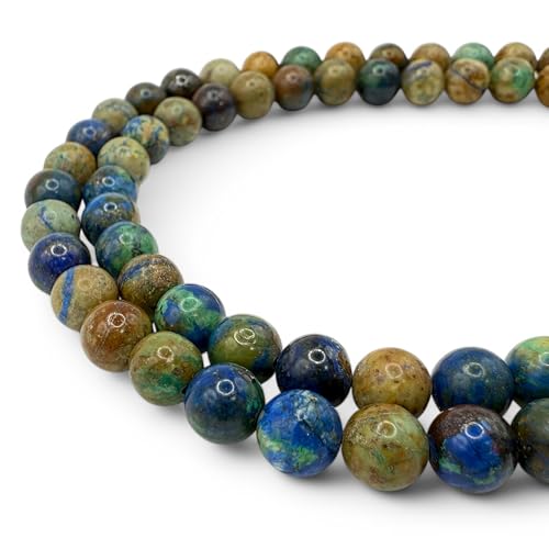 ABCGEMS Namibian Azurite Malachite with Chalcocite Beads from South Africa (Rare Vivid Bluish-Green Color - A Stunning Fusion of Azurite & Malachite) DIY Jewelry Making Smooth Round 6mm Tiny