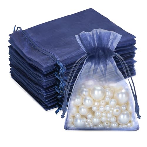 G2PLUS 50PCS Bleu Foncé Sacs Organza,Sachets Pochettes 7x9cm Cadeau en Organza Sac à Bijoux,Sachets pour Lavande pour Bijoux Cadeaux Bonbons Marriage
