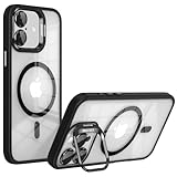 YUYIB スマホケース iPhone 15 Plus 対応 クリアケース MagSafe対応 スタンド機能 クリア 透明 ワイヤレス対応 PC背面+TPUバンパー 耐衝撃 ブランド スリム ストラップホール付き アイフォン15プラス 携帯電話かばー (ブラック, iPhone 15 Plus)