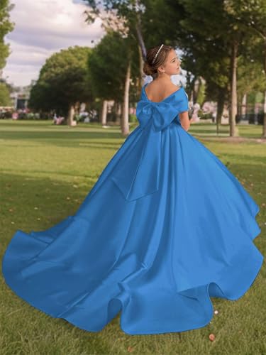 Satin Flower Girl Dress with Bow Off Shoulder First Communion Dress for Girls Pageant Dresses3