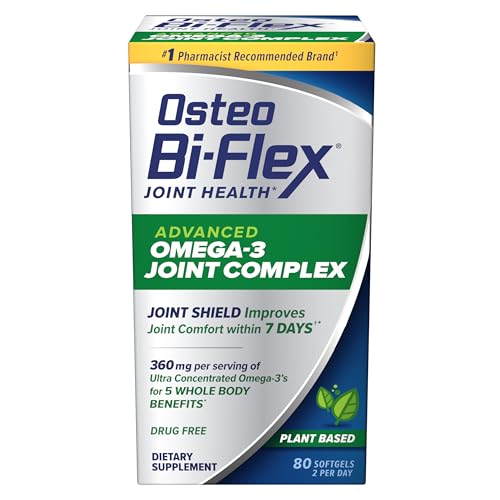 Osteo Bi-Flex Advanced Omega-3 Joint Complex Algae Oil Plant-Based Supplement Improve Joint Function Strength Flexibility Mobility 80 Softgels