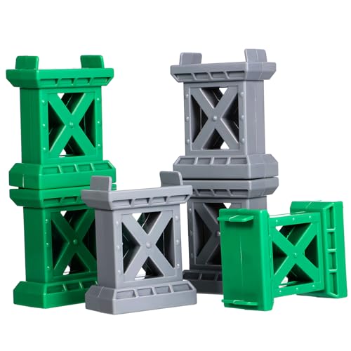 HEALEEP Soportes para Puentes de Vías de Tren Madera, Accesorios Apilables para Niños, Colores Gris y Verde, 6 Unidades, Elevadores Compactos para Juegos de Trenes de Madera, Construcción