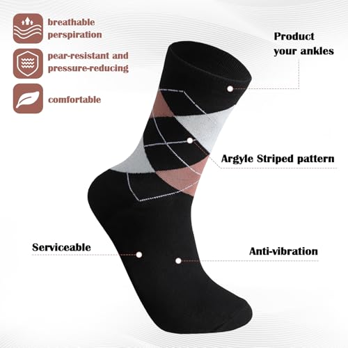Toulite 24 Pairs Fathers Day Socks Gift for Dad Novelty Argyle Dress Golf Cotton Boot Crew Socks for Dad Grandpa, Size 10-134