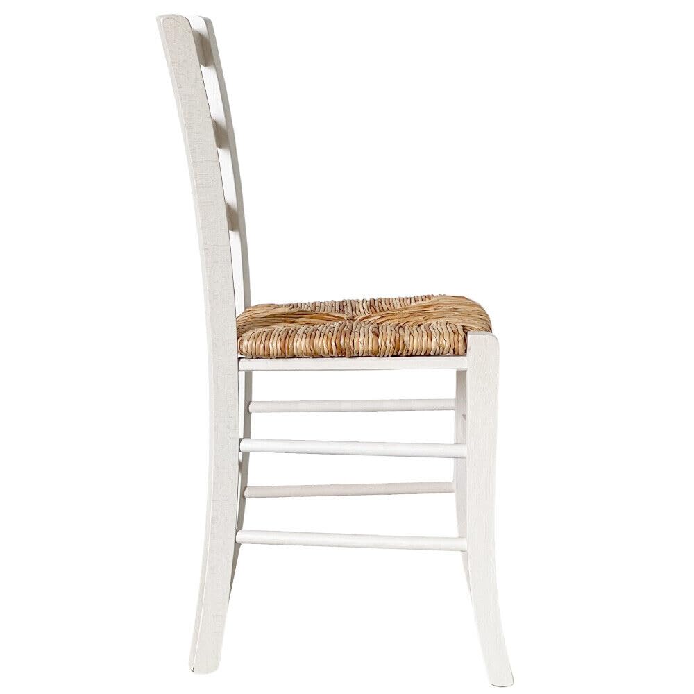 OKAFFAREFATTO MADDALONI Chaise Venezia en bois blanc, assise en paille de riz