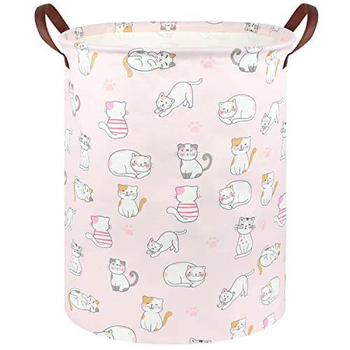 Image of Pink Hamper,Cat Laundry Basket,Canvas Fabric Collapsible Cute Storage Baskets with Handles,Pink Clothes Hamper,Kids Toy Storage Basket,Toy Organizer,Cat Room Decor(Pink Cat)