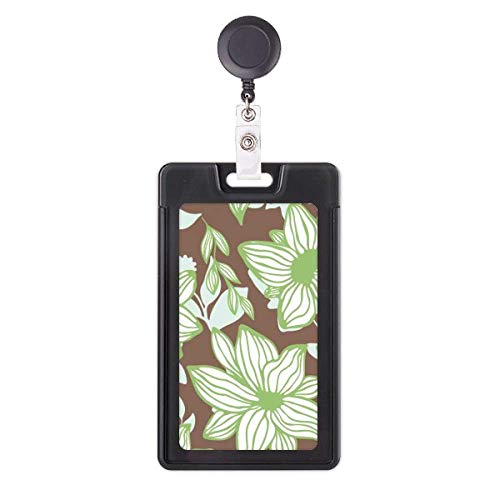 Porte-badge rétractable haut de gamme imprimé floral vert marron