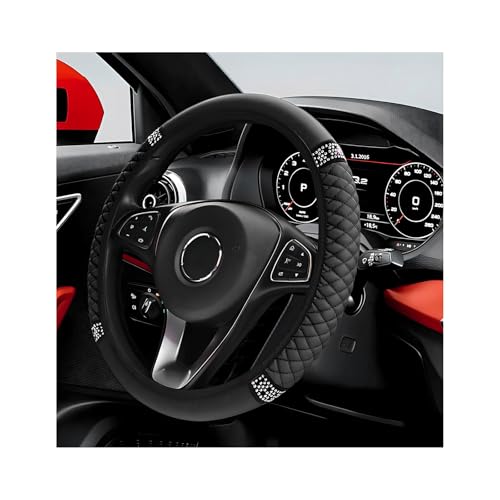 ZNDAW Bling Car Steering Wheel Cover, 15 Inch Sparkly Rhinestone Soft Leather Steering Wheel Protector, Non-Slip Universal Auto Elastic Steering Wheel Covers for Women Girls (Black)