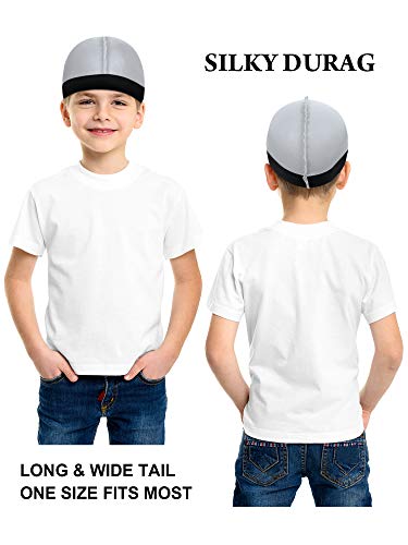 6 Pieces Kids Satin Wave Caps Unisex Baby Beanie Caps 360 Wave Wide Strap Skull Caps (Blue, Red, Purple, Green, Black, Silver) #TOP2