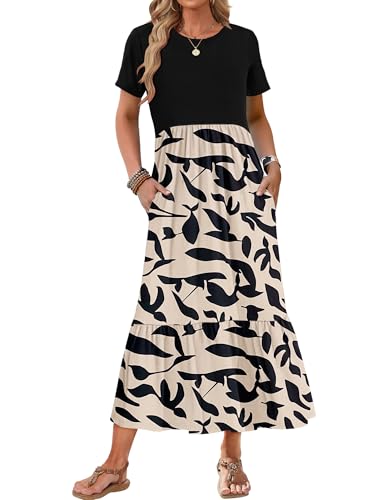 Image of AUSELILY Womens Summer Dresses 2025 Short Sleeve Maxi Dress Crewneck Casual Sundresses with Pockets