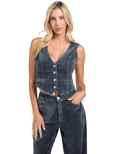 Image of GUESS womens Eco Adele Denim Vest, Oasis Blu, S