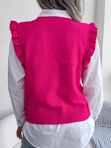 GORGLITTER Women's Sleeveless Sweater Vest Crewneck Lightweight Ruffle Fall Cute Knit Tank Tops 20252