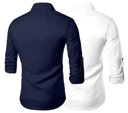 Image of Zombom Men's Combo Cotton Polyester Blend Solid Full Sleeve Straight Regular Fit Mandarin /Chinese Collor Kurta (Pack of 2)