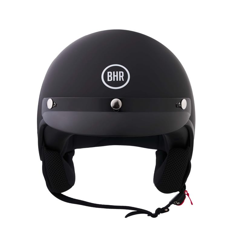 BHR Casque Demi-Jet 839 de Casque Scooter Homologué ECE 22.06 avec Visière Solaire à Trois Boutons & Déclencheur Micrométrique - Noir Mat XL