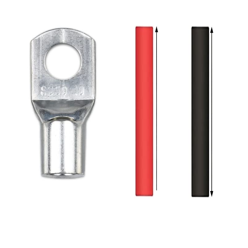 FJY-CONNCT, 10Pcs S50-8/10/12 Tinned Copper Cable Lugs Heavy Duty Wire Ends Battery Ring Crimp Terminals Connectors With Heat Shrink Tubing (Color : SC50-10 10PCS)