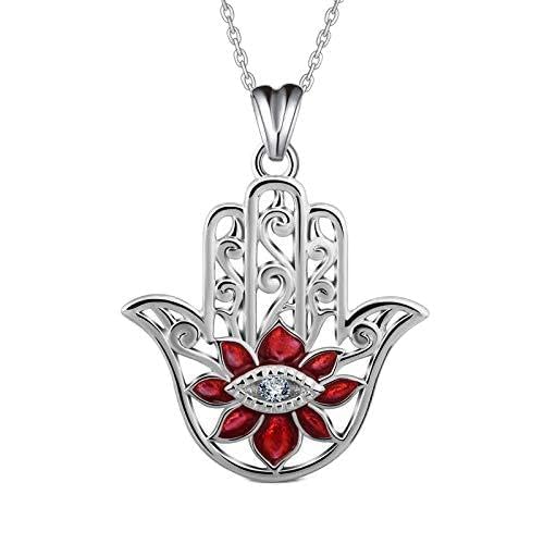 Collier main en argent sterling 925, le bijou symbolique d'amour avec sa chaîne de 45 cm en écrin