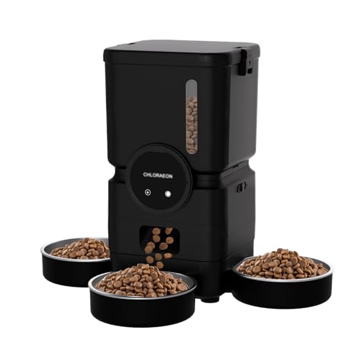Chloraeon Automatic Cat Feeder for 3 Cats with Slow Feed 6L Smart WiFi Pet Feeder 2.4G & 5G Dual-Band Battery Powered with 15-Day Battery Life for Cats & Small Dogs (Black)