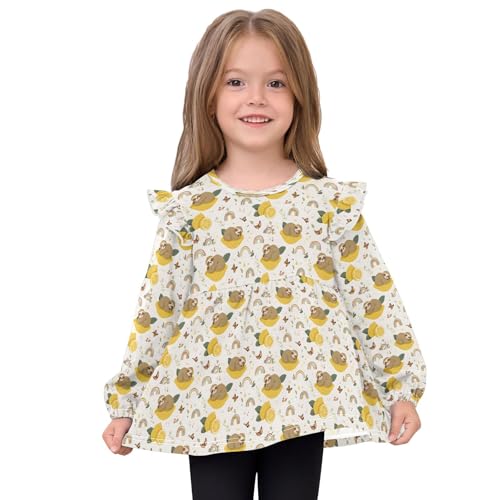 Sloth Lemon Rainbow Girls Shirts Cotton Long Sleeve Ruffle Toddler Tee Tops3
