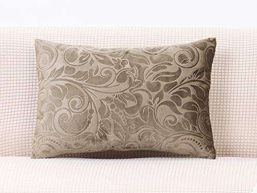 Tangdepot Heavy Velvet Embossing Throw Pillow Cover, Classis Floral Anaglyph Velvet Fabric, Lumbar Pillow Cover, Indoor/Outdoor Pillowcase - (12" X 20", C05 Khaki) #TOP11