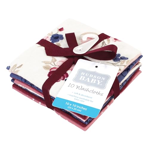 Image of Hudson Baby Unisex Baby Flannel Cotton Poly Washcloths, Dusty Rose Floral 10 Pack, One Size