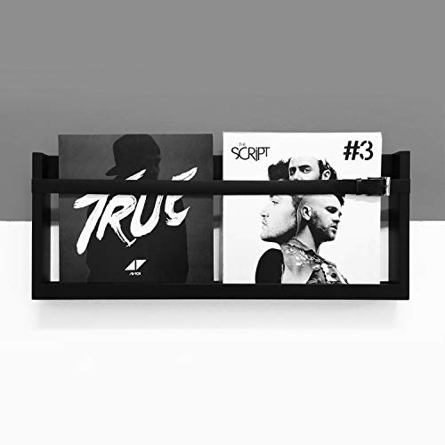 Cloudnola Showroom Wall Rack, Black Wood And Leather, 30 X 12 Inches, Floating Wall Shelf For Magazines, Art, Vinyls, Books And More #TOP17