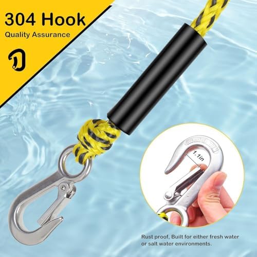 Fune da traino resistente per barca, 5,4 m, per tubi, sci nautico e wakeboard, resistenza alla trazione di 2,177 kg, puleggia rotante a 360°, anello connettore galleggiante, adatta per console