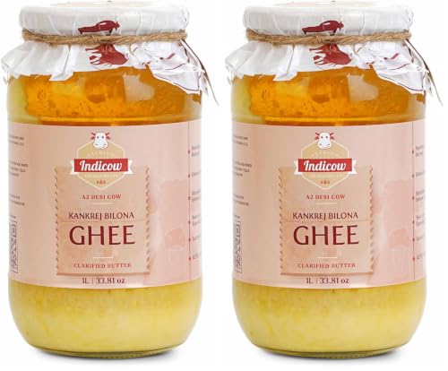 Image of Indicow Foods Kankrej Bilona A2 Cow Ghee 1L | Bilona Method | Grass Fed, Hand Churned, 100% Pure and Preservative Free (Pack of 2)