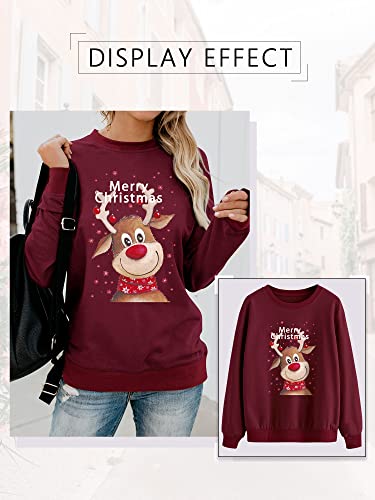 Dresswel Weihnachtspullover Damen Merry Christmas Sweatshirt Lustig Rudolph Rentier Druck Baumwolle Weihnachten Weihnachts Xmas Pullover Weihnachtspulli Teenager Mädchen