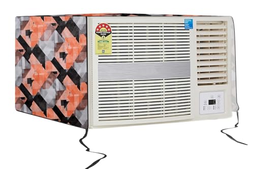 Image of The Furnishing Tree Window AC Cover for 1.5 Ton capacity PVC Waterproof and Dustproof Chekered Pattern Orange