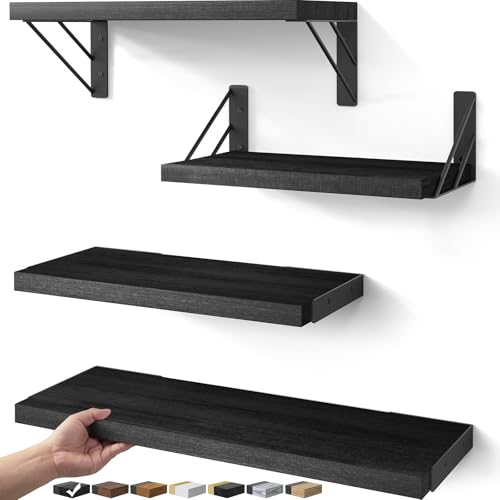 BAYKA Wall Shelves for Bedroom Decor, Floating Shelves for Wall Storage, Display Mounted Rustic Wood...