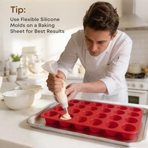 Ruinovate Silicone Muffin Pans for Baking Nonstick 2 Pcs, 24 Cup Mini Cupcake Pan, Food-Grade Silicone Baking Molds for Cupcakes, Freezer, Red — view 3