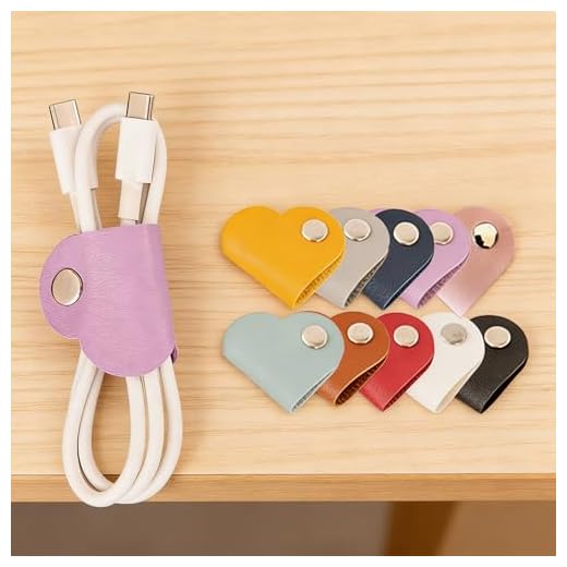 10 Pcs Heart Cord Organizers, Tangle-Free Earphone Cable Straps for Headphones, USB Charging Cords Wire Management, Adhesive Cable Clips with Decorative Heart Shape Design