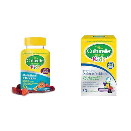 Culturelle Kids Probiotic Gummies for Ages 2+ - Peach-Orange & Mixed Berry Flavors & Immune Defense Probiotic with Vitamin C, Vitamin D and Zinc + Elderberry, Non-GMO