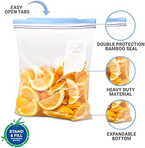 20 x Premium Food Storage Freezer Bags by XupZip | Large UK Gallon Size 4.55L, Reusable, Heavy-Duty Plastic | Airtight and Leakproof Bamboo Seal | BPA Free (Gallon / 4.55L - 20 Bags)
