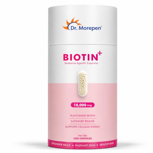 Image of DR. MOREPEN Biotin+ Capsules with 10,000 mcg Pure Sesbania Agasthi Extract for Healthy Hair, Radiant Skin & Stronger Nails - 60N