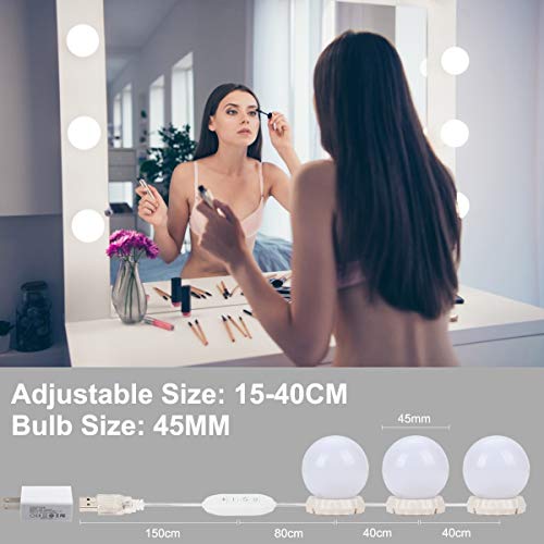 Image of Mirror Lights Hollywood Style Makeup Vanity Light for Mirror, Vanity Lights with 10 Dimmable Bulbs, USB Cable, 3 Color Modes & 10 Adjustable Brightness (USB Charger Not Include)