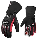 KEMIMOTO バイク グローブ 冬 防寒グローブ バイク 冬用グローブ プロテクター入り オートバイグローブ 秋/冬 スマホ対応 裏起毛 防寒防風防水 クッション付き 滑り止め KM701[レッド-L]