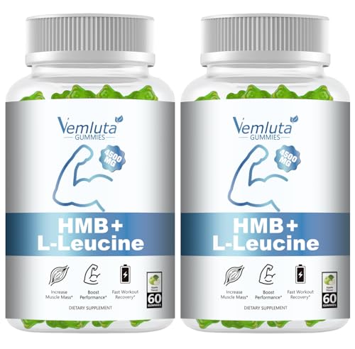 Vemluta 2 Packs HMB and Leucine Supplements Gummies for Men, Women - 4500MG, HMB ＆ Leucine for Muscle Recovery & Growth Support, Non-GMO, Gluten-Free, Adults & Elder, Apple Flavor, 120 Counts