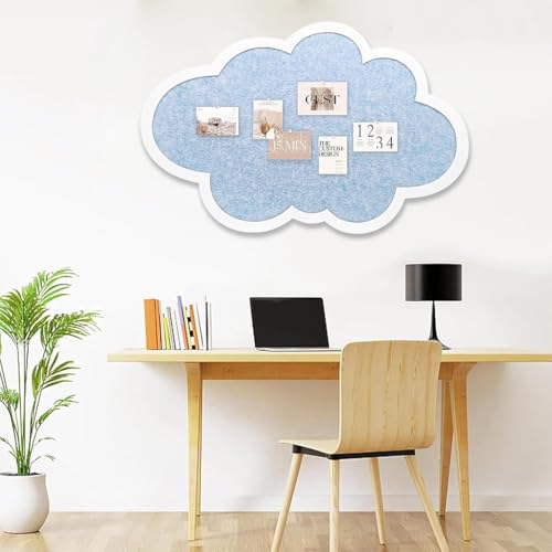 Image of Cute Cloud Felt Bulletin Board for Wall, Self-Adhesive Pin Board with 30 Pushpins, Message Display Board for Notes Photos Office Home Decor (Blue)