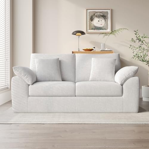 Image of 75.6 inch Modern Loveseat Sofa for Living Room, Cloud Boneless Couches with 4 Pillows, Mid Century Loveseat couches for Small Place, No Assembly Required, Beige