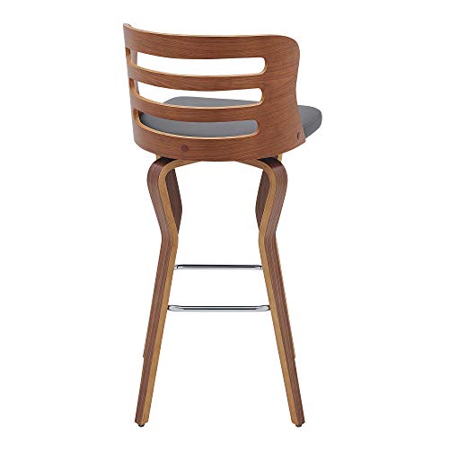 Armen Living Verne 30" Butaco Giratorio Tapizado en Cuero Sintético Gris y Madera Nogal miniatura 6