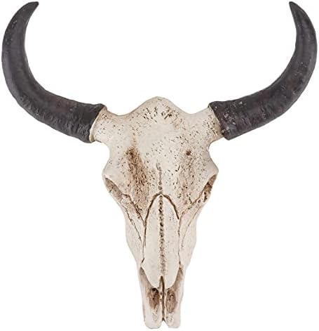 Wakauto Long Horn Cow Skull Wall Plaque Made from Resin Christmas Art Crafts Ornaments,Cow Bull Bison Skull Decor Environmental Friendly and Durable Resin Skull Sculpture Wall Hanging Art