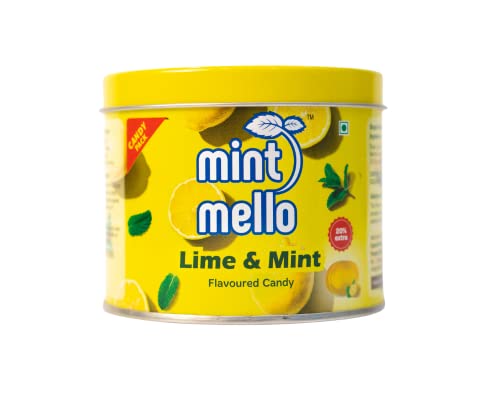Image of CandyVille Mint Mello Lime Mint Candy Tin (340 Gm) | Mild Mint | Lemon Drops With Menthol | Flavoured Candy