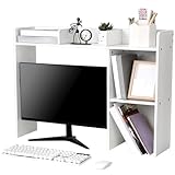 Briwooody Dorm Desk Bookshelf Desk Hutch Organizer with 5 Shelves and 3 Tier Desktop Hutch Storage Organizer for College Dorm Home Office Supply, 32.5 x 23.5 x 8 Inch(White)