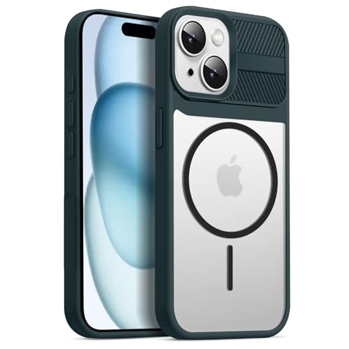 Image of KARWAN️ Magnetic Clear Back Case Cover for iPhone 15 (6.1-Inch-) |Acrylic Transparent Slim | Shockproof iPhone 15 Mobile Phone Back Cover [Clear Back] [TPU + Pc] [Green]
