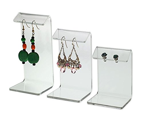 SourceOne Deluxe 3 Piece Set Earring Display Stands Holders Acrylic (1 Set, Clear)