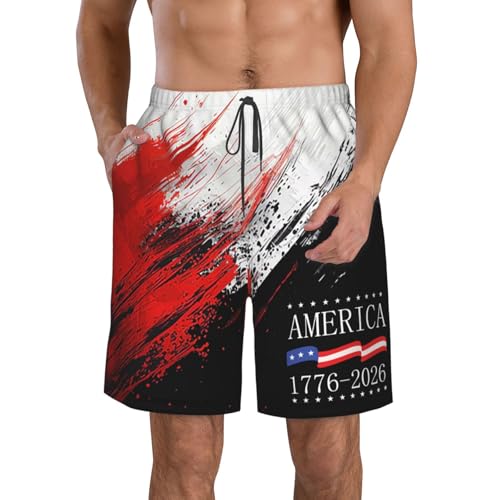 NAFSKL Board Shorts America Birthday USA 1776 2026 Mens Swim Trunks Quick Dry Swim Shorts Beach Short Swimwear with Pockets