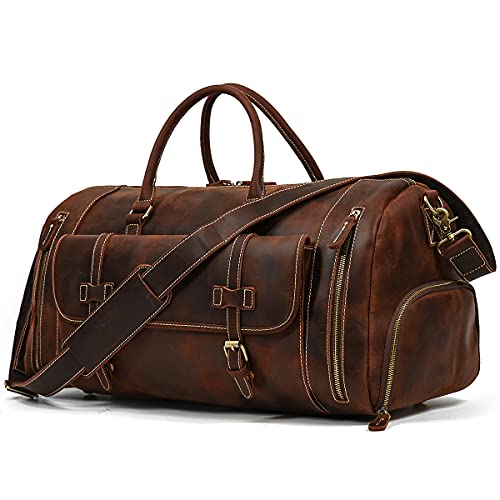Sac de Voyage en Cuir véritable pour Hommes Sac de Voyage en Cuir véritable pour Hommes Sac à Main en Cuir de Vachette Haute capacité Vintage (Marron - 58cm) Cover