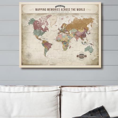 Image of DECORARTS - Vintage Soft Pastel World Map Canvas Wall Art, World Maps for Wall Decor, Hand-Stretched Giclee Print, Living Room Bedroom Office Home Decor, Ready to Hang, Handcrafted in USA, 20x16''
