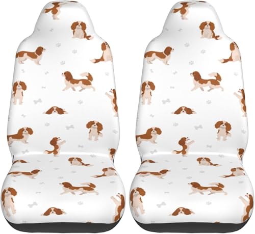 かわいい キャバリア スパニエル犬(9) シートカバー 2枚 前席 防汚 カーシートカバー シートエプロン クッション 軽自動車 普通車 ブラック 運転席 助手席 座席 おしゃれ 車用 シート カバー プレゼント W5