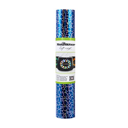 TECKWRAP Holographic Chrome Cracked Pattern Adhesive Craft Vinyl 1ft x 5ft, Blue